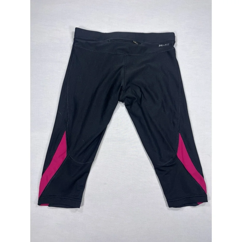 Nike Dri-Fit Capri Running Leggings Womens Small Black Orange Pink Athletic Crop